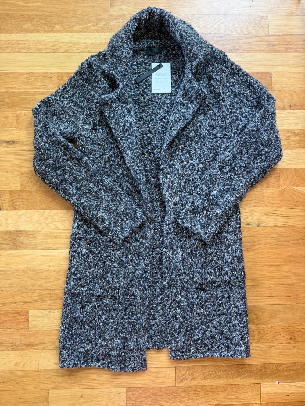 ASOS Gray Black Marled Chunky Knit Open Front Cardigan M NWT